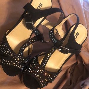 Black and rhinestone wedges